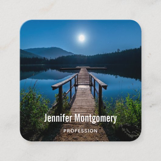 Carte De Visite Carré Jetée de nuit sous une Pleine lune (Devant)