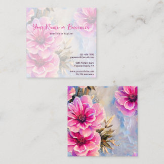 Carte De Visite Carré Joli Chic Fleurs Roses Florales