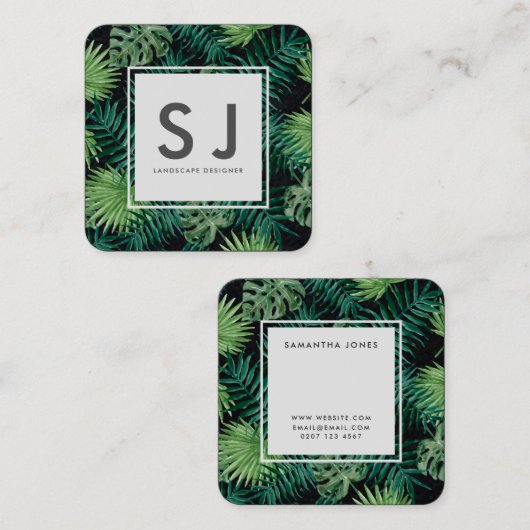 Carte De Visite Carré Joli Feuille Flower Botanical Designer (Devant / Derrière)