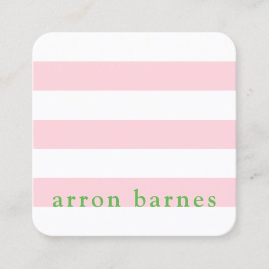 Carte De Visite Carré Joli Moderne Preppy rose Vert rayé (Devant)