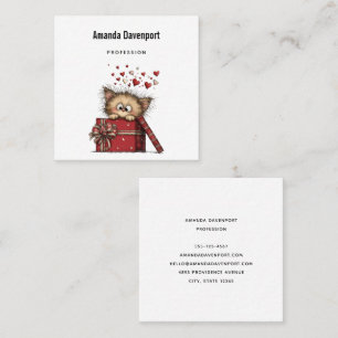 Carte De Visite Carré Joli petit chaton de dessin animé dans une boîte a