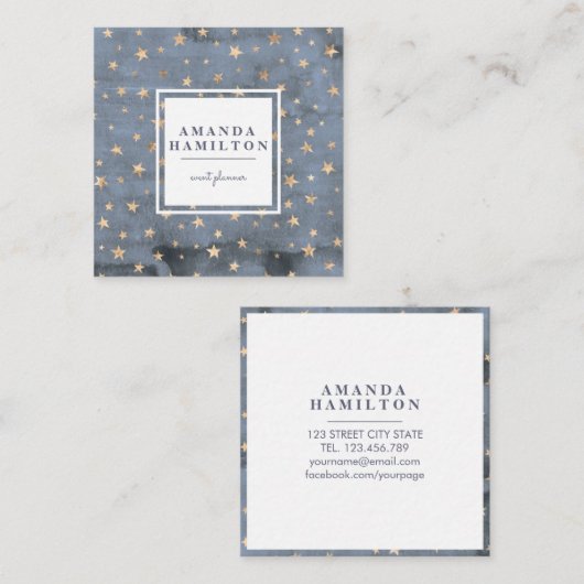 Carte De Visite Carré Joli petit scintille or étoile periwinkle (Devant / Derrière)