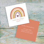 Carte De Visite Carré Joli Rainbow Peach Lavender Boho Babysitter<br><div class="desc">Ce carte de visite de baby-sitter présente un arc-en-ciel aux couleurs douces et au coeur. Modifiez la couleur du côté arrière en cliquant sur "Modifier à l'aide de l'outil de conception".</div>