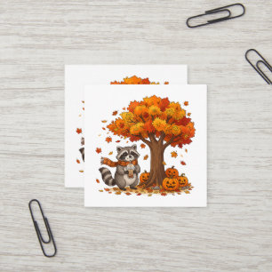 Carte De Visite Carré Joli raton laveur Halloween café glacé automne