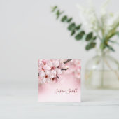 Carte De Visite Carré Joli Script Floral Rose Feminine Cherry Blossoms (Debout devant)