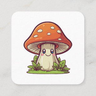 Carte De Visite Carré Joli style kawaii, Cueillette de champignons
