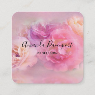 Carte De Visite Carré Jolie oeillets rose et blanc