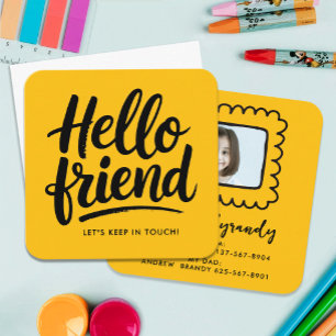 Carte De Visite Carré Jolie Orange Jaune Photo de rencontre Hello Friend