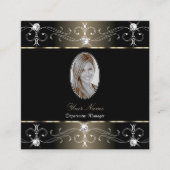Carte De Visite Carré Jolie ornementation en Platine Noir avec photo (Devant)