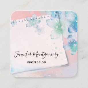 Carte De Visite Carré Jolies fleurs bleues sur Arrière - plan rose