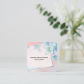 Carte De Visite Carré Jolies fleurs bleues sur Arrière - plan rose (Debout devant)