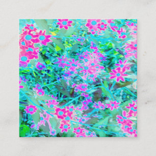 Carte De Visite Carré Jolies fleurs de jardin magenta et bleu royal