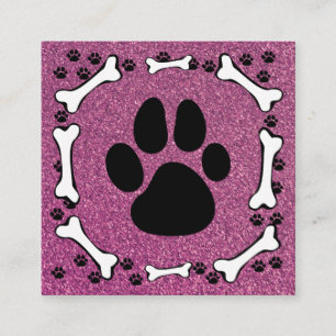 Carte De Visite Carré Jolies Pattes de Chien Os Paillettes Roses Service