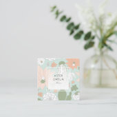Carte De Visite Carré Jouer Cactus Peach Green Floral Pattern (Debout devant)