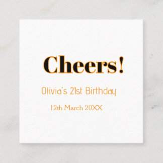Carte De Visite Carré Joyeux 21e anniversaire nom date simple minimal
