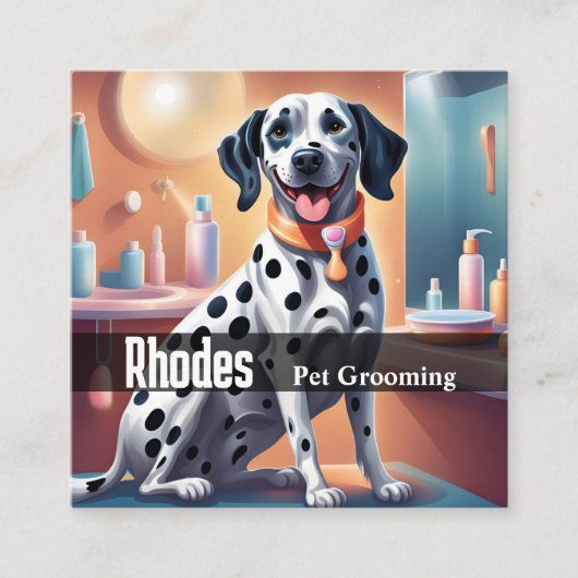 Carte De Visite Carré Joyeux Chien Dalmatien Animaux de compagnie Servic (Devant)