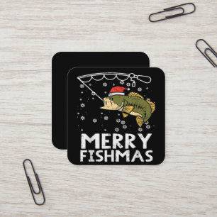 Carte De Visite Carré Joyeux Fish Noël Poisson Pêche Xmas 