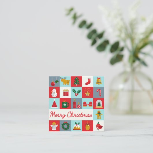Carte De Visite Carré Joyeux Noël mignon Retro Winter QR Code (Debout devant)