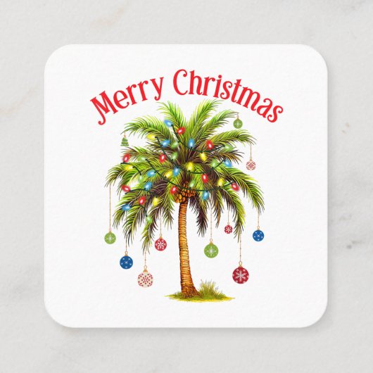 Carte De Visite Carré Joyeux Noël Palm Tree Light Hawaiian Tropical (Dos)
