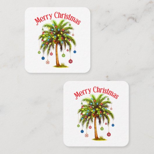 Carte De Visite Carré Joyeux Noël Palm Tree Light Hawaiian Tropical (Devant / Derrière)