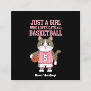 Carte De Visite Carré Juste une fille qui aime les chats et le basket-ba