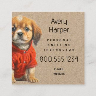 Carte De Visite Carré Knitting Instructor Puppy in Sweater Business Card