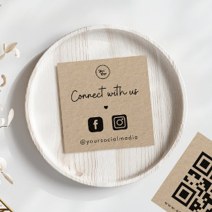 Carte De Visite Carré Kraft Connect with Us Heart 2 Social Media QR Code
