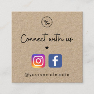 Carte De Visite Carré Kraft Connect with Us Heart Social Media QR Code