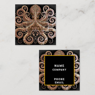 Carte De Visite Carré Kraken Steampunk Octopus Ornate Gold et Noir