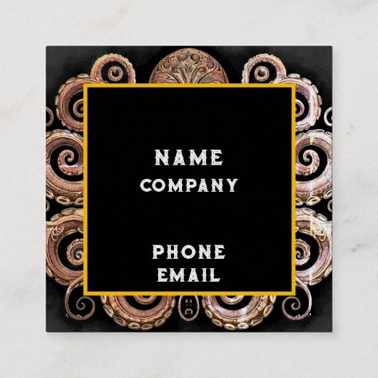 Carte De Visite Carré Kraken Steampunk Octopus Ornate Gold et Noir (Dos)