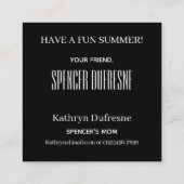 Carte De Visite Carré La date de jeu de l'enfant à l'école (Dos)