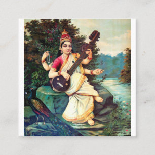 Carte De Visite Carré La Déesse Saraswati Par Raja Ravi Varma