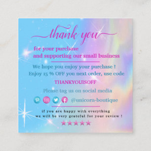 Carte De Visite Carré La licorne magique merci