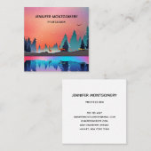 Carte De Visite Carré Lac d'hiver pittoresque avec Cerf (Devant / Derrière)