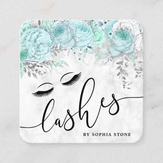 Carte De Visite Carré Lachettes de marbre blanc fleuri à la menthe (Devant)
