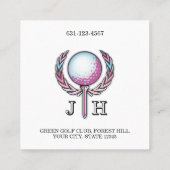 Carte De Visite Carré Lady Golfer Personnalisé Conception Monogramme (Dos)