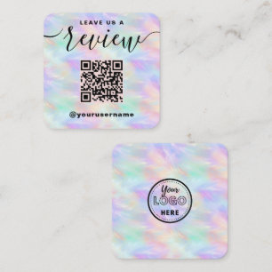 Carte De Visite Carré Laisser-Nous Un Avis QR Code Iridescente Logo Élég