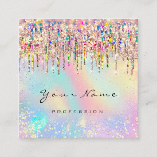 Carte De Visite Carré L'artiste de maquillage Nail Unicorn Holographe ro