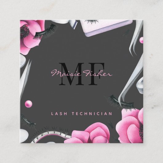 Carte De Visite Carré Lash Technician, Eyelash Infills QR Code Monogram (Devant)