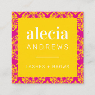 Carte De Visite Carré LASHES & BRWS vintage élégant jaune rose vif