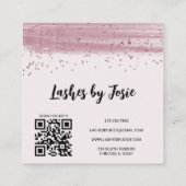 Carte De Visite Carré Lashes Parties scintillant rose moderne QR Code (Dos)