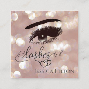 Carte De Visite Carré Lashes professionnel glamour rose or bokeh