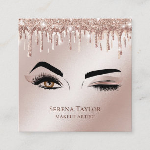 Carte De Visite Carré Lavage de gouttelettes d'or Lash de maquillage de