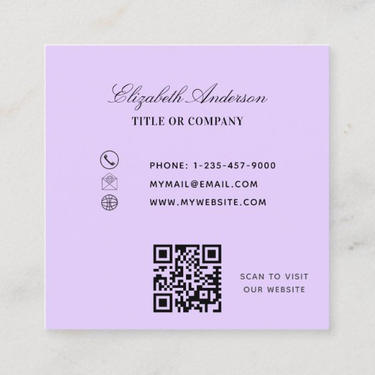 Carte De Visite Carré Lavande eucalyptus vert violet code QR (Dos)