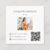 Carte De Visite Carré Lavande fleurs violet monogramme photo QR code (Dos)