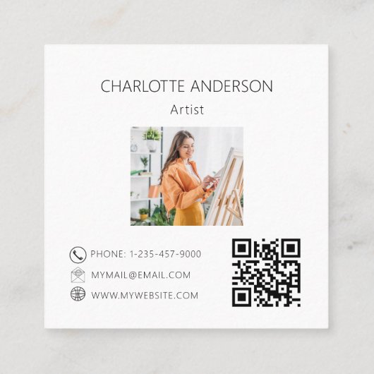 Carte De Visite Carré Lavande fleurs violet monogramme photo QR code (Dos)