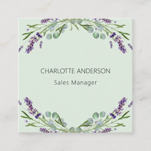 Carte De Visite Carré Lavande fleurs violet vert code QR (Devant)