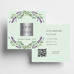 Carte De Visite Carré Lavande fleurs violet vert logo QR code