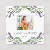 Carte De Visite Carré Lavande fleurs violette photo code QR (Devant)