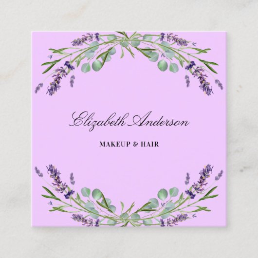 Carte De Visite Carré Lavande violet eucalyptus vert code QR (Devant)